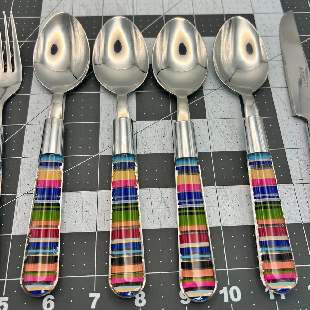 Pottery Barn Al Fresco Stripe Placemats & Acrylic Flatware Summer Table Set